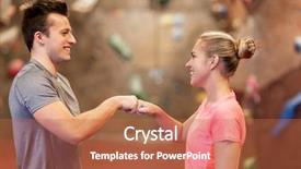  Presentation with healthy people - Amazing PPT theme having woman exercising at indoor climbing backdrop and a coral colored foreground