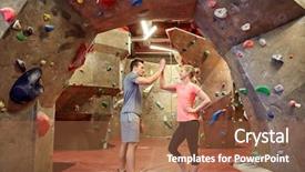  Presentation with indoor rock climbing - Cool new PPT layouts with woman exercising at indoor climbing backdrop and a tawny brown colored foreground