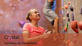  Presentation with indoor rock climbing - Cool new presentation design with woman exercising at indoor climbing backdrop and a red colored foreground