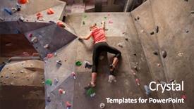 Presentation with rock climbing - Beautiful slide deck featuring woman exercising at indoor climbing backdrop and a tawny brown colored foreground