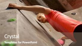  Presentation with young healthy people - Audience pleasing PPT theme consisting of woman exercising at indoor climbing backdrop and a coral colored foreground