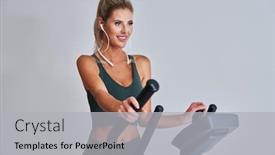  Presentation with gym - Slide set consisting of woman-exercising-at-the-gym background and a light gray colored foreground