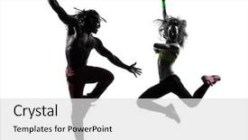  Presentation with dance beautiful couple dancing ballroom - Presentation having woman exercising dancing in silhouette background and a light gray colored foreground