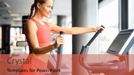  Presentation with cross - PPT theme having woman-exercising-in-a-gym and a red colored foreground
