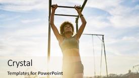  Presentation with knitting african american - Colorful presentation design enhanced with woman exercising on monkey bar backdrop and a lemonade colored foreground