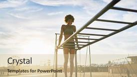  Presentation with monkey - Presentation design with woman exercising on monkey bar background and a  colored foreground