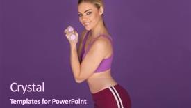  Presentation with tape recorder studio - Amazing PPT theme having woman exercising with dumbbell free backdrop and a  colored foreground