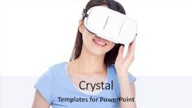  Presentation with experience - PPT theme consisting of woman experience though virtual reality device background and a light blue colored foreground