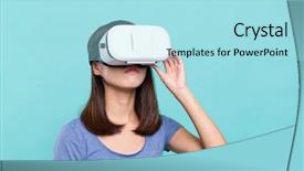  Presentation with experience - Beautiful PPT theme featuring woman experience though vr device backdrop and a arctic colored foreground