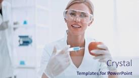  Presentation with testing - Colorful slide set enhanced with woman expert testing fruit in the laboratory backdrop and a lemonade colored foreground