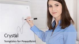  Presentation with flip chart - Slide deck enhanced with woman explain break even point background and a light gray colored foreground