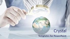  Presentation with earth - PPT theme with woman exploring earth planet mixed background and a lemonade colored foreground