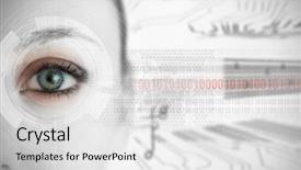  Presentation with circuit board - Audience pleasing PPT theme consisting of woman eye with futuristic interface backdrop and a light gray colored foreground