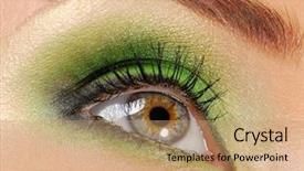  Presentation with green color - Cool new PPT theme with woman eyes with bright green color of eyeshadow cosmetic backdrop and a coral colored foreground