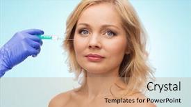  Presentation with aging - Slide set with woman face and beautician hand background and a coral colored foreground