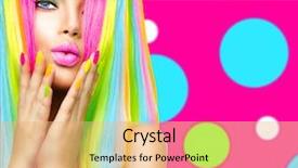  Presentation with manicure - Cool new presentation design with woman face closeup vivid backdrop and a coral colored foreground