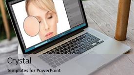  Presentation with design - Cool new PPT theme with woman face image in graphic backdrop and a light gray colored foreground
