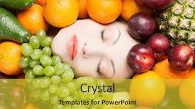  Presentation with healthy nutrition - Amazing slide set having woman face in fruits healthy nutrition and diet concept backdrop and a yellow colored foreground