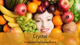  Presentation with healthy nutrition - Slide deck enhanced with raw food - woman face in fruits healthy background and a gold colored foreground
