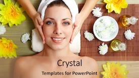  Presentation with masseur doing massage spa - PPT layouts with woman face in the spa background and a coral colored foreground