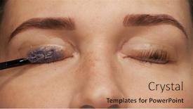  Presentation with beauty salon - Presentation featuring woman-face-on-modern-eyelash background and a coral colored foreground