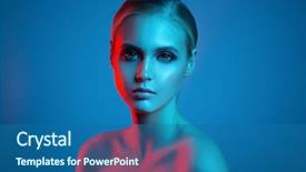  Presentation with light blue color - Amazing presentation theme having woman face red and blue backdrop and a ocean colored foreground