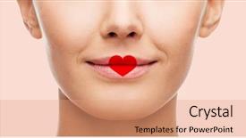  Presentation with heart health - PPT theme featuring woman face with red heart background and a coral colored foreground