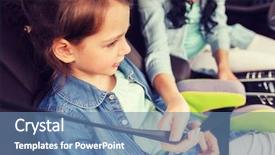  Presentation with safety transport - Slide set consisting of woman fastening child with safety background and a teal colored foreground