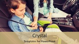  Presentation with safety transport - Cool new PPT theme with woman fastening child with safety backdrop and a coral colored foreground