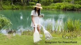  Presentation with snack - PPT layouts having woman-feed-goose-with-snack background and a yellow colored foreground