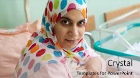  Presentation with new born - Slides with woman feeding her new born background and a coral colored foreground