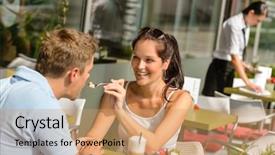  Presentation with cheesecake - Colorful PPT layouts enhanced with woman feeding man cheesecake at cafe couple flirting romantic happy backdrop and a coral colored foreground