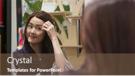  Presentation with hair salon - Audience pleasing theme consisting of woman feel good after do the hair treatment in salon backdrop and a violet colored foreground