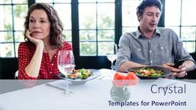  Presentation with restaurant - Beautiful theme featuring woman-feeling-bored-while-man backdrop and a  colored foreground