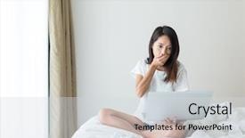  Presentation with scary - Slide deck enhanced with woman feeling scary on laptop computer background and a sky blue colored foreground