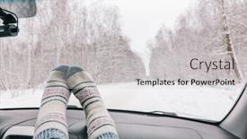  Presentation with winter forest - Cool new PPT layouts with woman feet in warm woolen socks on car dashboard over snow view having weekend trip in winter forest freedom travel concept backdrop and a light gray colored foreground