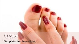  Presentation with feet - PPT theme having woman-feet-massage-isolated background and a coral colored foreground