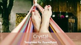  Presentation with zen - PPT theme featuring woman-feet-relaxing-in-hammock background and a coral colored foreground