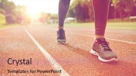 Presentation with woman sport - PPT layouts with woman feet running on track background and a coral colored foreground