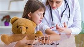  Presentation with toy - Beautiful PPT theme featuring pediatrics - woman female doctor examining little backdrop and a coral colored foreground