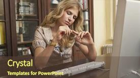  Presentation with computer room - Beautiful slide deck featuring woman filing fingernails over computer backdrop and a  colored foreground