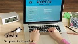  Presentation with adoption - Beautiful PPT theme featuring woman filling adoption paternity registry backdrop and a coral colored foreground