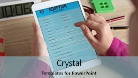  Presentation with adoption - Cool new PPT theme with woman filling adoption paternity registry backdrop and a light blue colored foreground