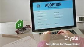  Presentation with adoption - Beautiful slide deck featuring woman filling adoption paternity registry backdrop and a  colored foreground