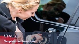  Presentation with gas - Beautiful theme featuring woman-filling-car-up backdrop and a tawny brown colored foreground