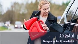  Presentation with gas - PPT layouts consisting of woman-filling-car-up background and a tawny brown colored foreground