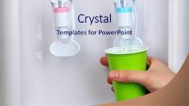  Presentation with water cup - Colorful presentation theme enhanced with woman filling cup at water backdrop and a sky blue colored foreground