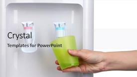  Presentation with water cup - Theme having woman filling cup at water background and a light gray colored foreground