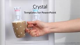  Presentation with water cup - Slide deck featuring woman filling cup at water background and a light gray colored foreground