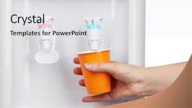  Presentation with water dispenser - Amazing PPT theme having woman filling cup at water backdrop and a light gray colored foreground